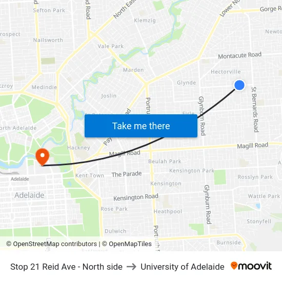 Stop 21 Reid Ave - North side to University of Adelaide map