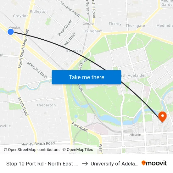 Stop 10 Port Rd - North East side to University of Adelaide map