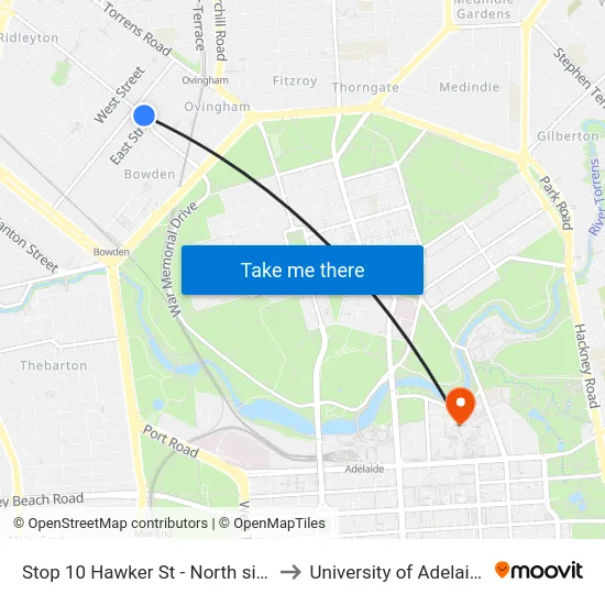 Stop 10 Hawker St - North side to University of Adelaide map