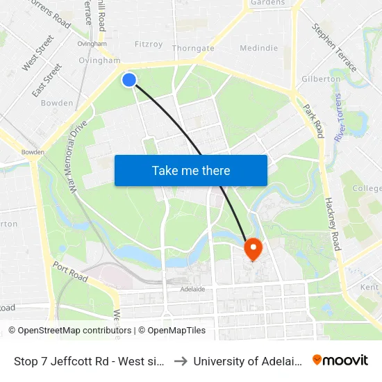 Stop 7 Jeffcott Rd - West side to University of Adelaide map