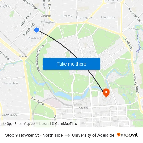 Stop 9 Hawker St - North side to University of Adelaide map