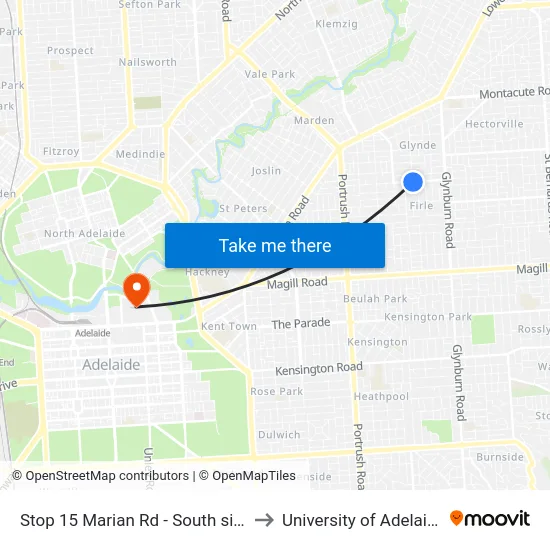 Stop 15 Marian Rd - South side to University of Adelaide map