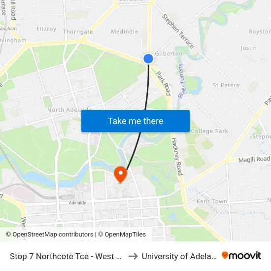 Stop 7 Northcote Tce - West side to University of Adelaide map