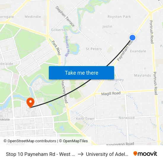Stop 10 Payneham Rd - West side to University of Adelaide map