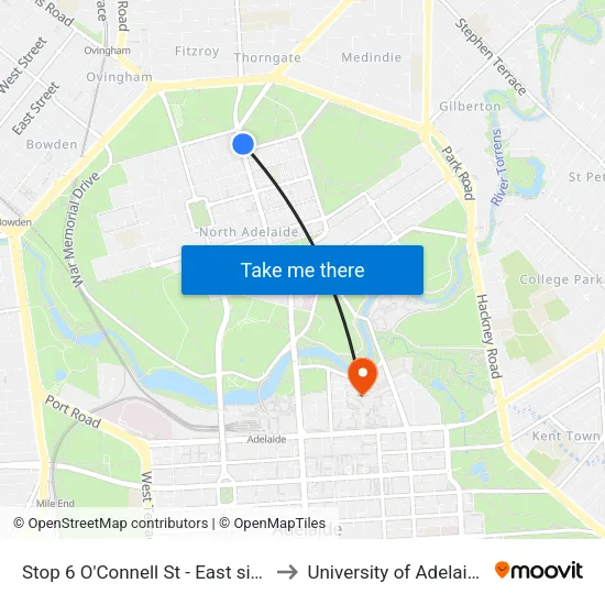 Stop 6 O'Connell St - East side to University of Adelaide map