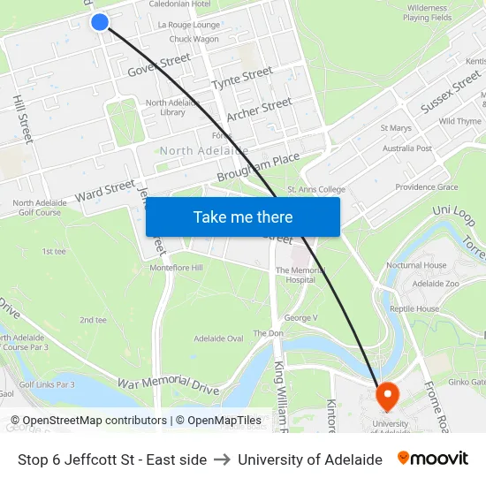 Stop 6 Jeffcott St - East side to University of Adelaide map