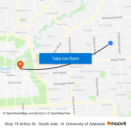 Stop 19 Arthur St - South side to University of Adelaide map