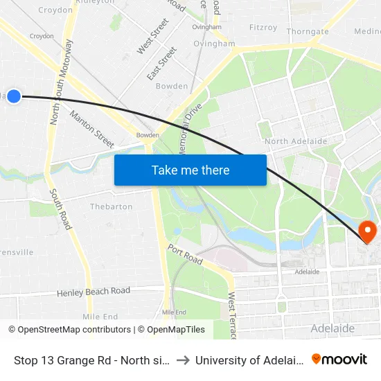 Stop 13 Grange Rd - North side to University of Adelaide map