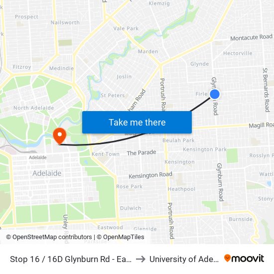 Stop 16 / 16D Glynburn Rd - East side to University of Adelaide map