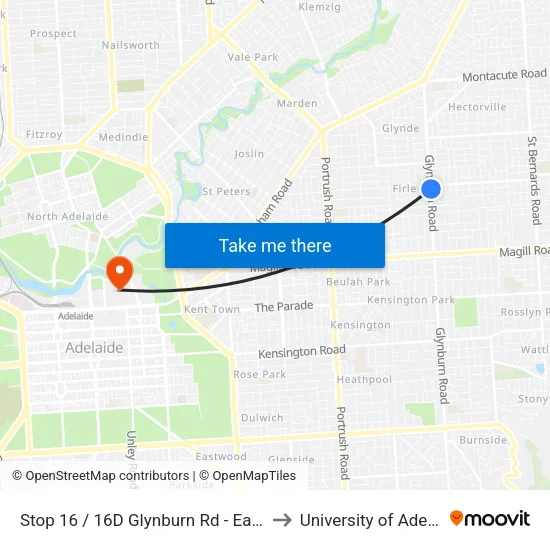 Stop 16 / 16D Glynburn Rd - East side to University of Adelaide map