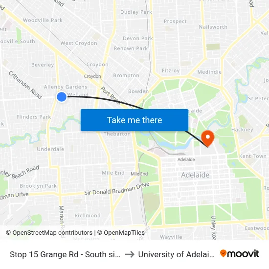 Stop 15 Grange Rd - South side to University of Adelaide map