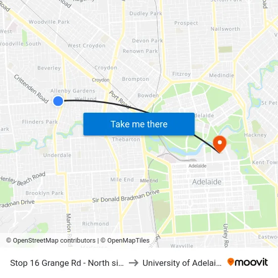 Stop 16 Grange Rd - North side to University of Adelaide map