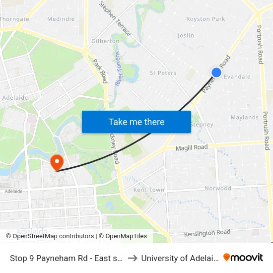 Stop 9 Payneham Rd - East side to University of Adelaide map