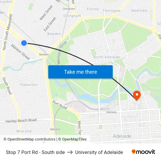 Stop 7 Port Rd - South side to University of Adelaide map