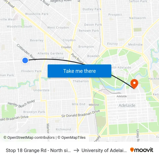 Stop 18 Grange Rd - North side to University of Adelaide map