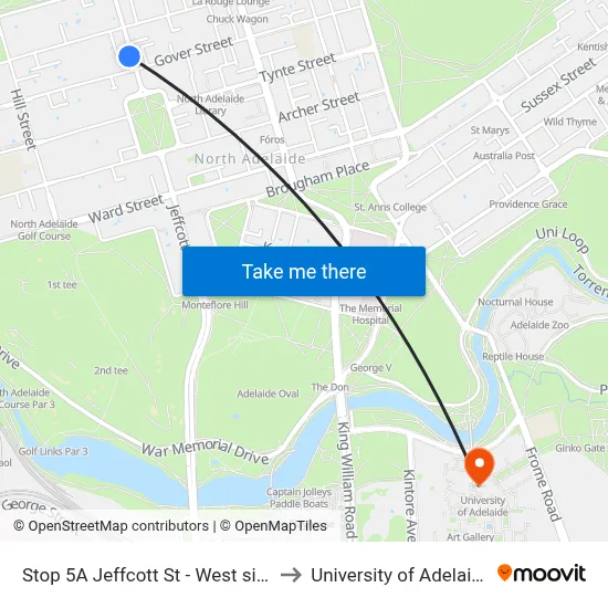 Stop 5A Jeffcott St - West side to University of Adelaide map