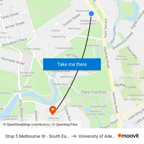 Stop 5 Melbourne St - South East side to University of Adelaide map