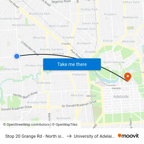 Stop 20 Grange Rd - North side to University of Adelaide map