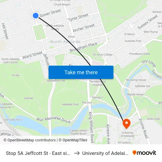 Stop 5A Jeffcott St - East side to University of Adelaide map