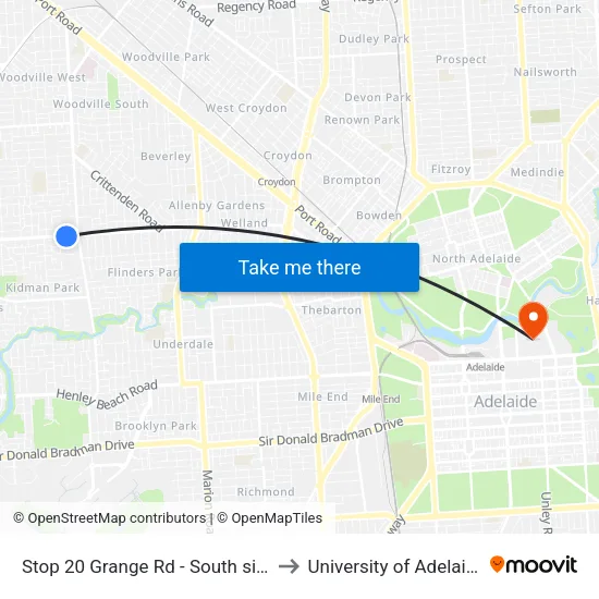 Stop 20 Grange Rd - South side to University of Adelaide map