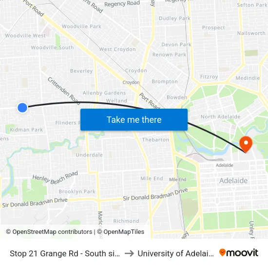 Stop 21 Grange Rd - South side to University of Adelaide map