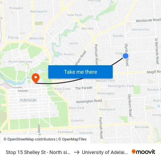 Stop 15 Shelley St - North side to University of Adelaide map