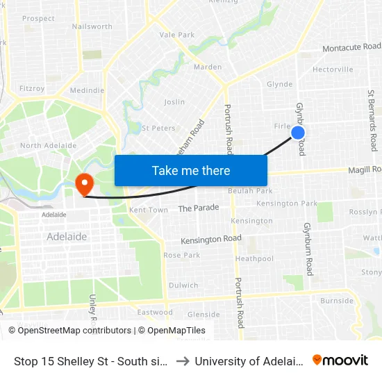 Stop 15 Shelley St - South side to University of Adelaide map