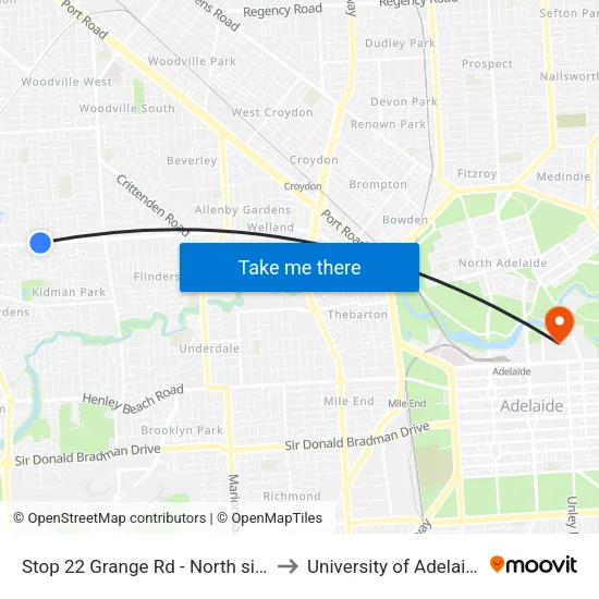 Stop 22 Grange Rd - North side to University of Adelaide map