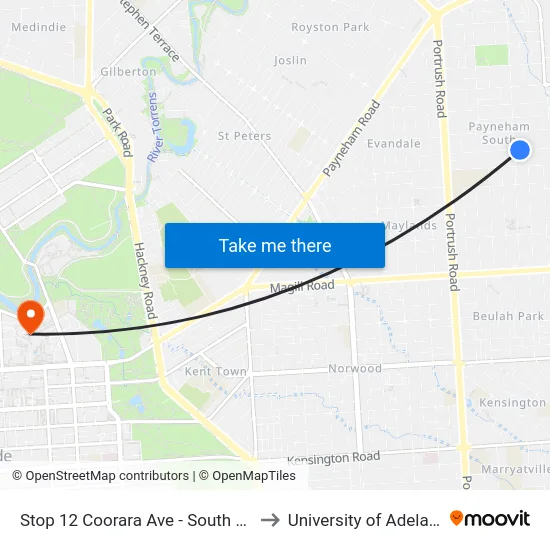 Stop 12 Coorara Ave - South side to University of Adelaide map