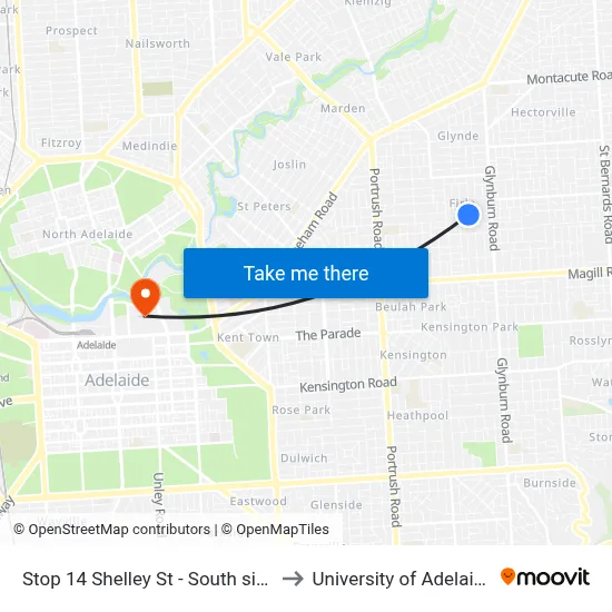 Stop 14 Shelley St - South side to University of Adelaide map