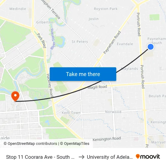Stop 11 Coorara Ave - South side to University of Adelaide map