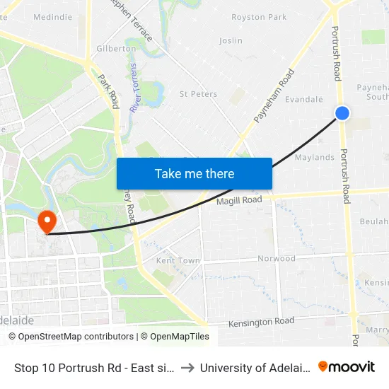 Stop 10 Portrush Rd - East side to University of Adelaide map