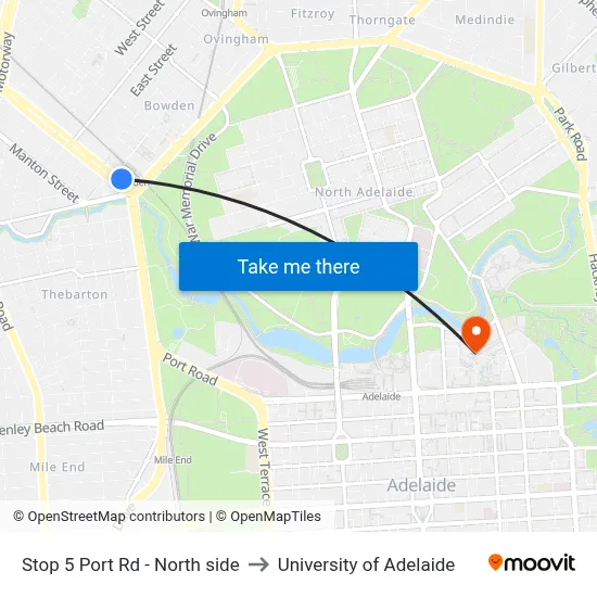 Stop 5 Port Rd - North side to University of Adelaide map