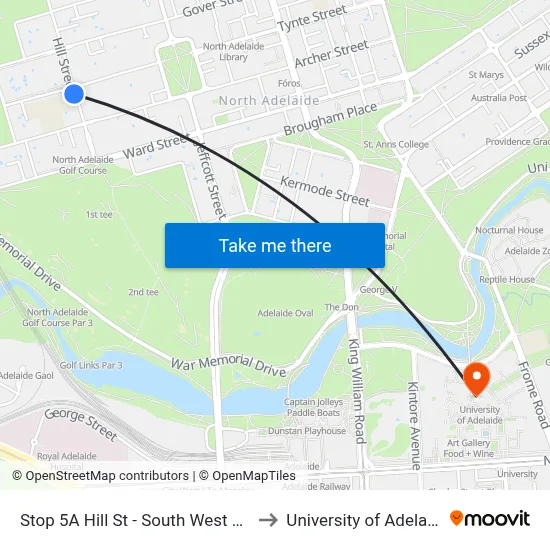 Stop 5A Hill St - South West side to University of Adelaide map