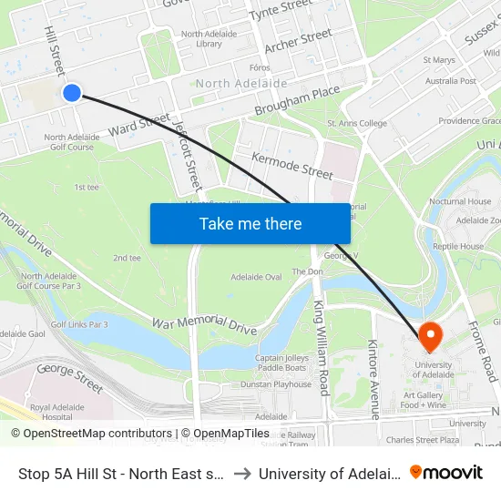 Stop 5A Hill St - North East side to University of Adelaide map