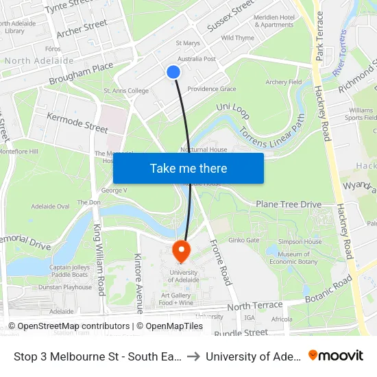 Stop 3 Melbourne St - South East side to University of Adelaide map