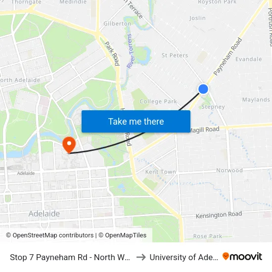 Stop 7 Payneham Rd - North West side to University of Adelaide map