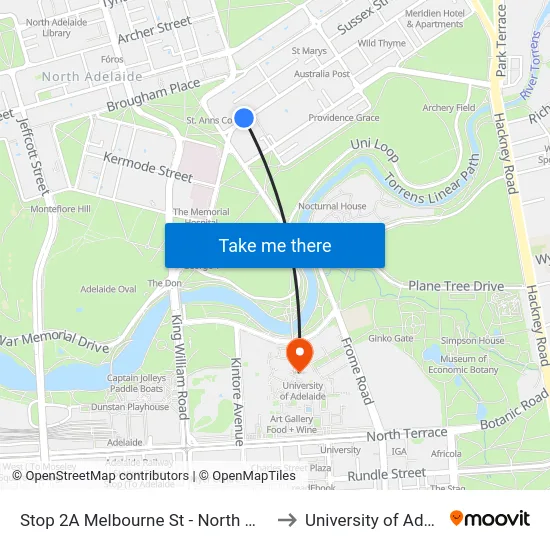 Stop 2A Melbourne St - North West side to University of Adelaide map