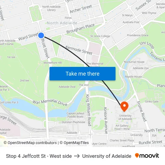 Stop 4 Jeffcott St - West side to University of Adelaide map