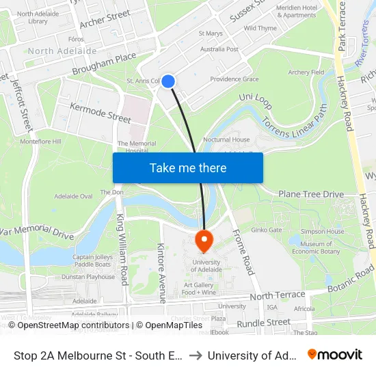 Stop 2A Melbourne St - South East side to University of Adelaide map