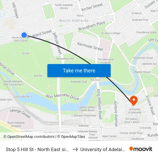 Stop 5 Hill St - North East side to University of Adelaide map