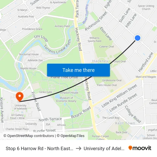 Stop 6 Harrow Rd - North East side to University of Adelaide map
