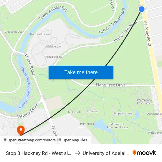 Stop 3 Hackney Rd - West side to University of Adelaide map