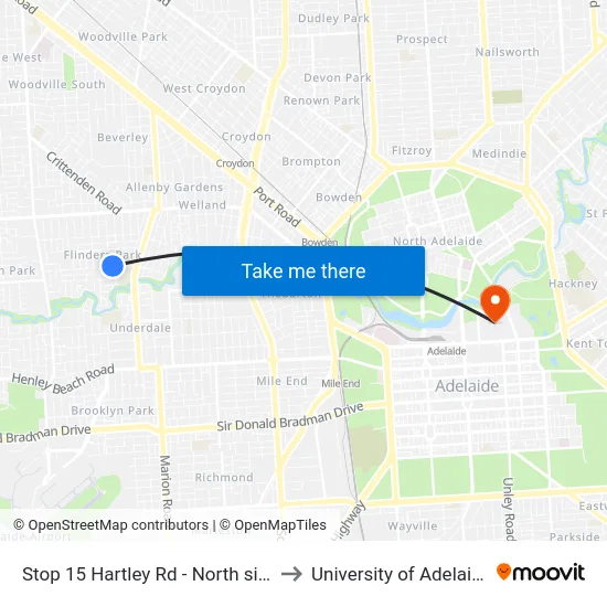 Stop 15 Hartley Rd - North side to University of Adelaide map