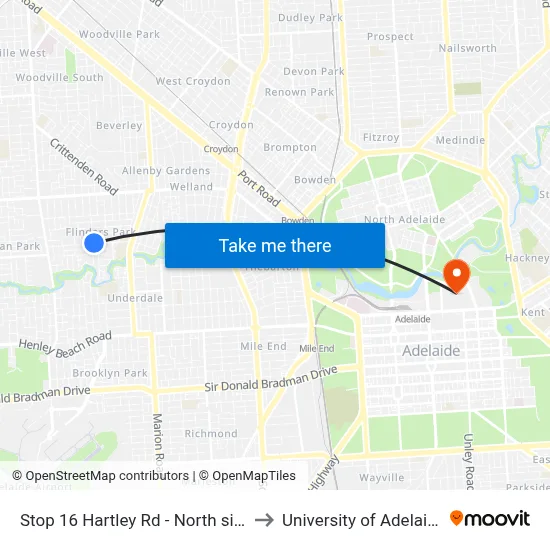 Stop 16 Hartley Rd - North side to University of Adelaide map