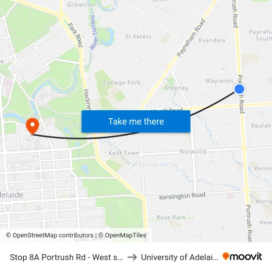 Stop 8A Portrush Rd - West side to University of Adelaide map
