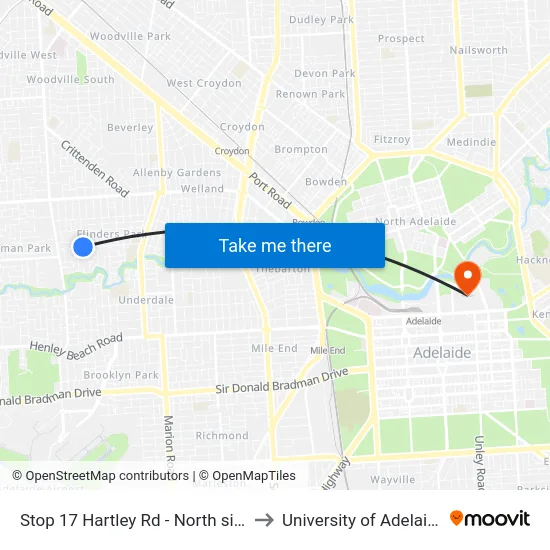 Stop 17 Hartley Rd - North side to University of Adelaide map