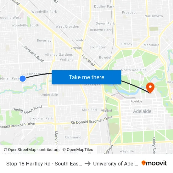 Stop 18 Hartley Rd - South East side to University of Adelaide map