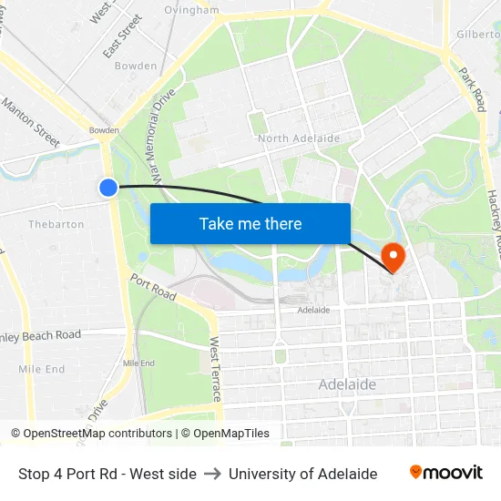 Stop 4 Port Rd - West side to University of Adelaide map