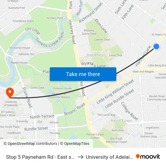 Stop 5 Payneham Rd - East side to University of Adelaide map